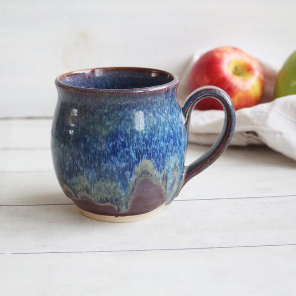 Image of Pottery Mug in Blue and Purple Glazes, 16 oz. Handmade Pottery Cup Made in USA