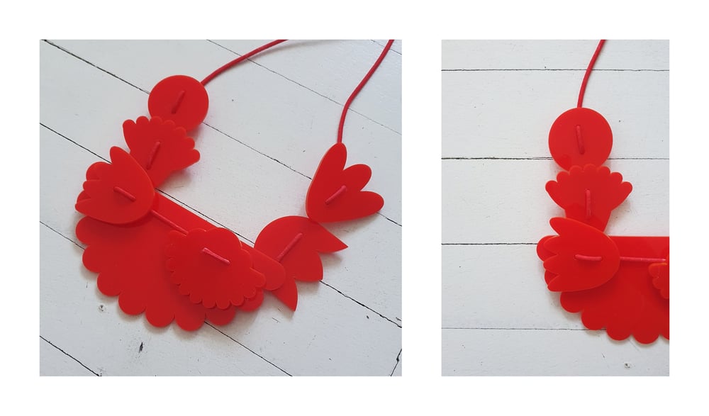 ogrlica p l e k s i ROŽA - rdeča .3 // necklace p l e x i g l a s s FLOWER - red .3