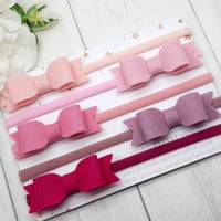 Image 1 of SET OF 5 - Pink Small Felt Bow Set Headbands or Clips