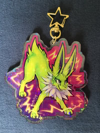 Image 3 of Large Holographic "Electric Spiky Fox" Acrylic Keychain