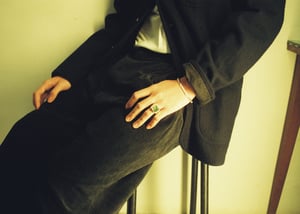 Image of Myanmar Green Jade flat square cut wide band silver ring