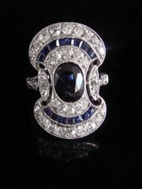 Image 1 of French Art Deco Platinum natural sapphire and old cut diamond pave set ring