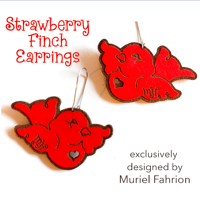 Image 2 of BLUEBIRD of Bliss or STRAWBERRY Finch Leather Earrings
