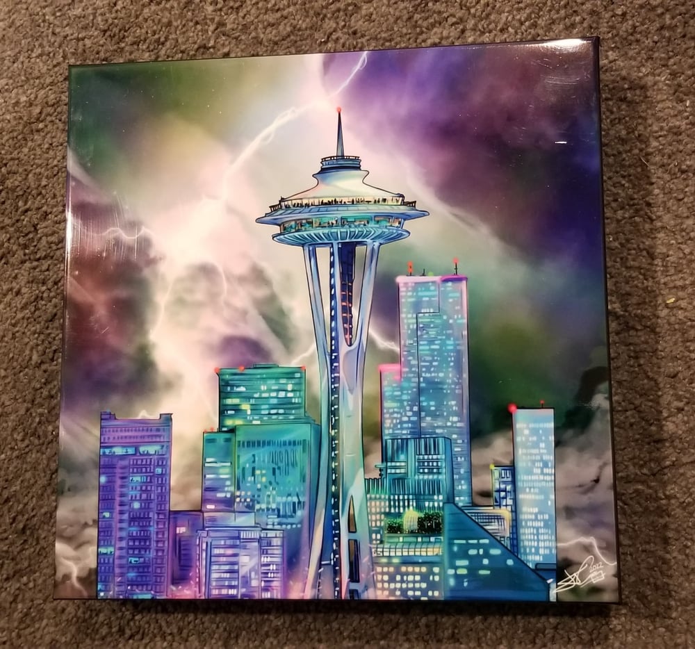 "Seattle in the Storm" 8x8" Metal Artwork