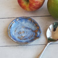 Image 1 of Small Spoon Rest in Swirly Blue Glaze, Ceramic Coffee Station Spoon Dish, Made in USA