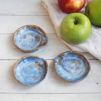 Image 7 of Small Spoon Rest in Swirly Blue Glaze, Ceramic Coffee Station Spoon Dish, Made in USA