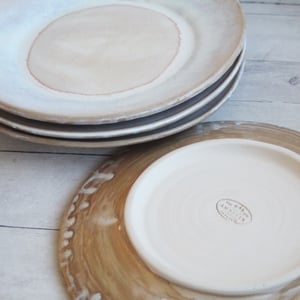 Image of Handcrafted Rustic White Dinner Plates Pottery Dinnerware Set of Four Made in USA