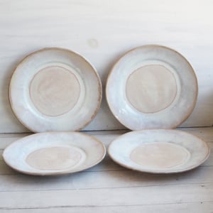 Image of Handcrafted Rustic White Dinner Plates Pottery Dinnerware Set of Four Made in USA