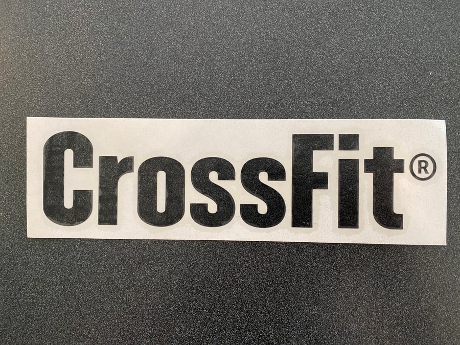 Image of Black CrossFit logo Sticker 7 3/4" x 1 3/4" tall
