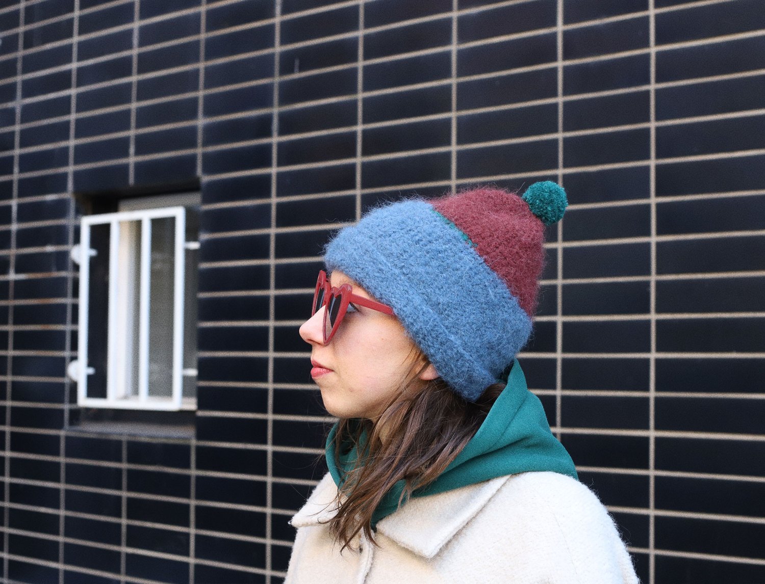 Image of BLUE, BORDO AND GREEN MOHAIR CAP