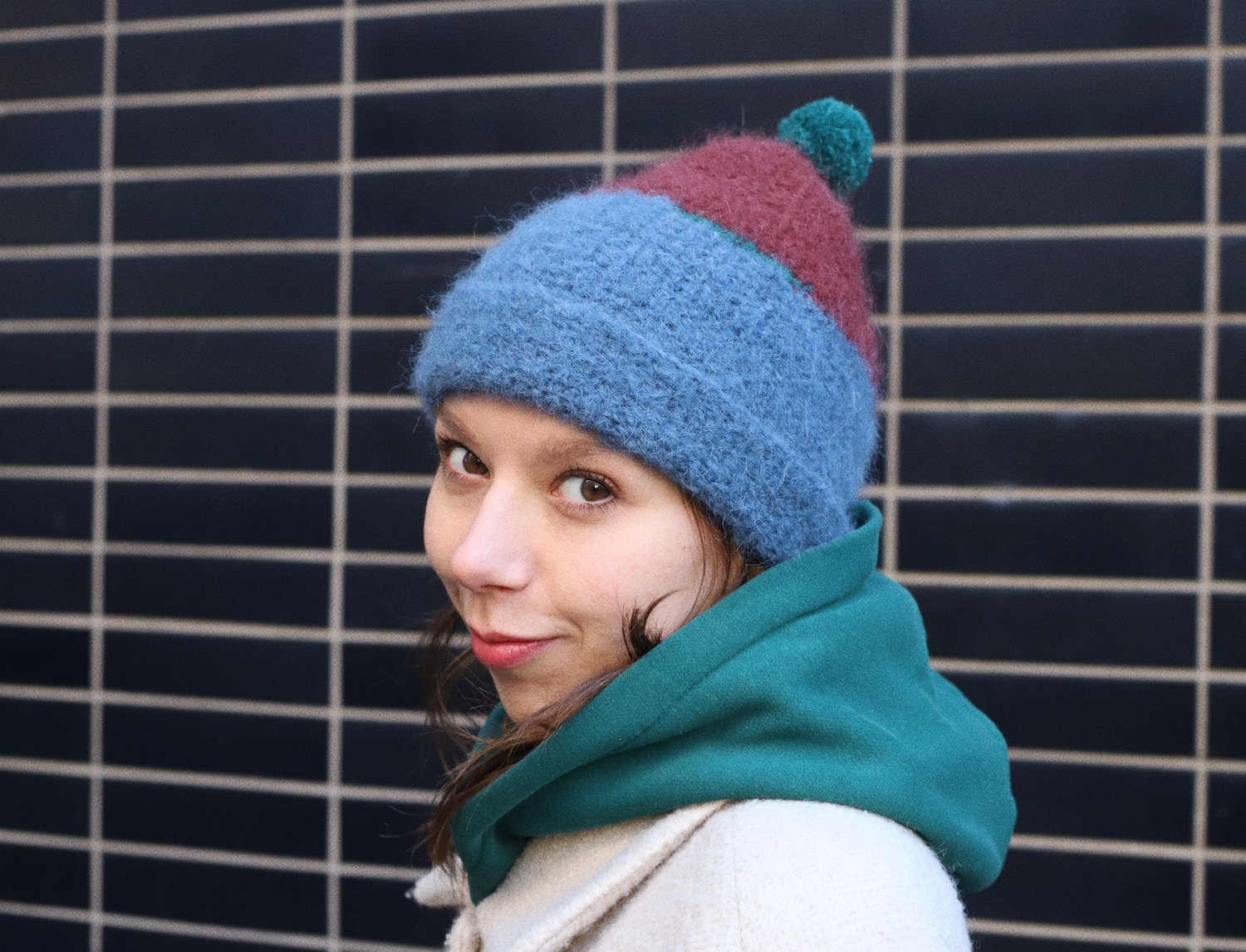 Image of BLUE, BORDO AND GREEN MOHAIR CAP