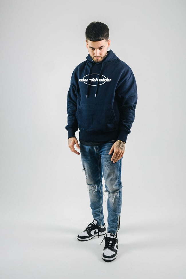 “WORLDWIDE” HOODIE NAVY/WHITE