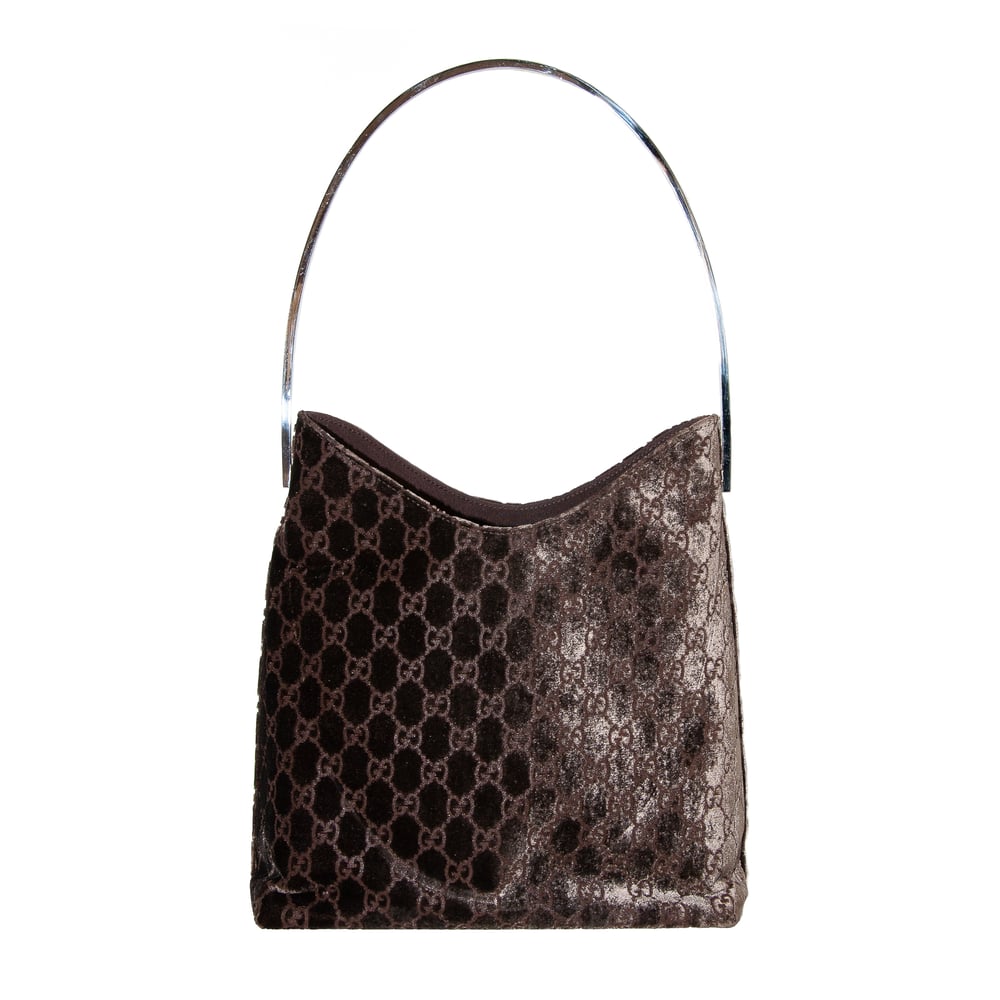 Image of Gucci by Tom Ford 1997 Runway Brown Velvet Shoulder Bag