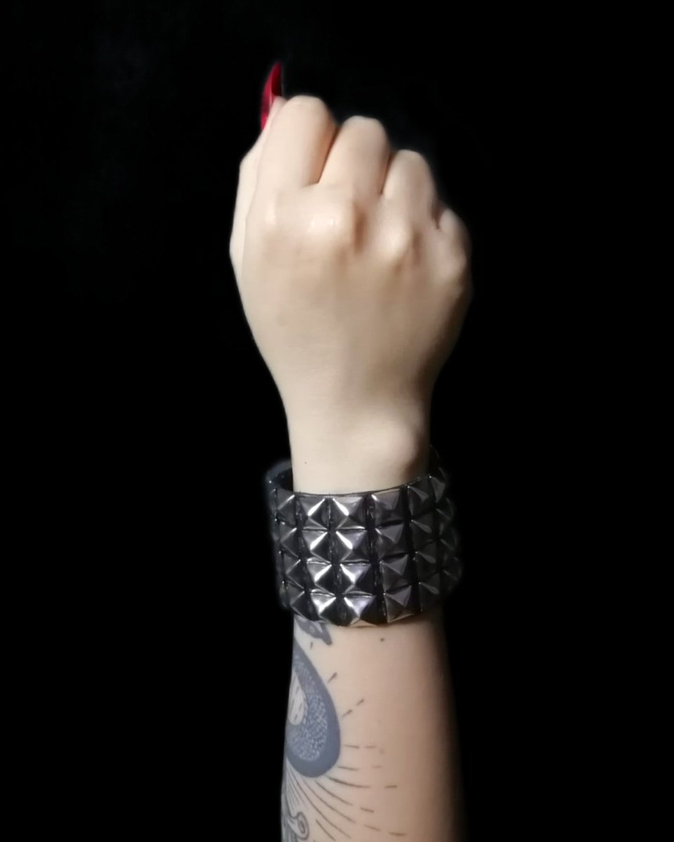 Leather Cuff with Four Rows of Pyramid Studs