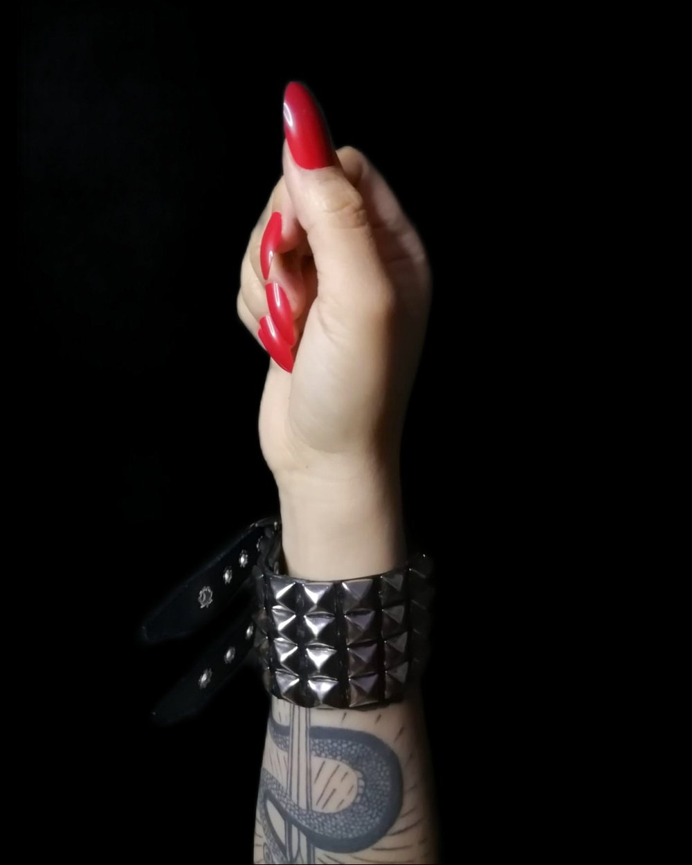 Leather Cuff with Four Rows of Pyramid Studs