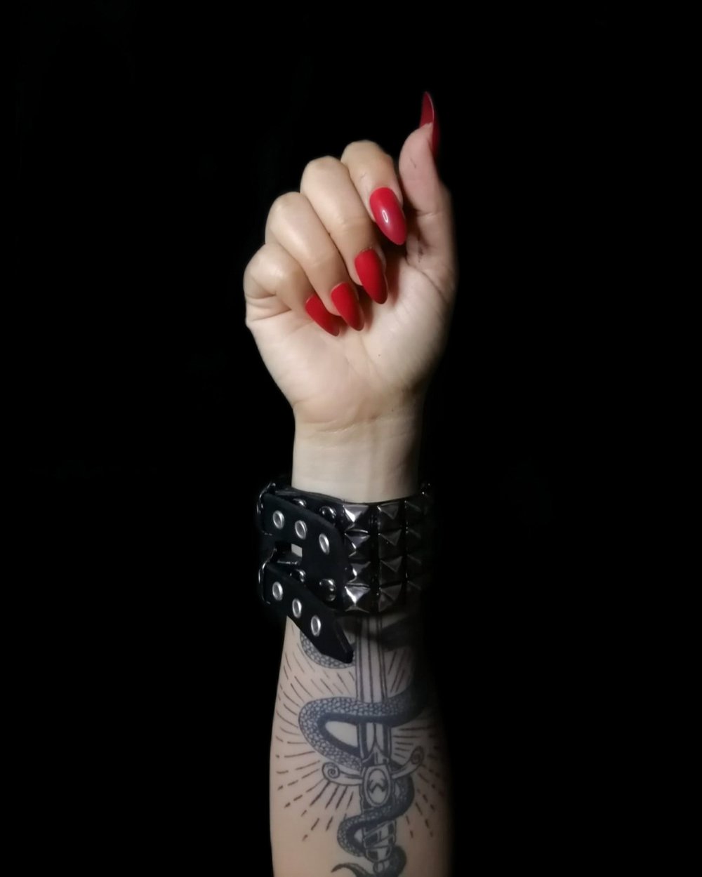 Leather Cuff with Four Rows of Pyramid Studs