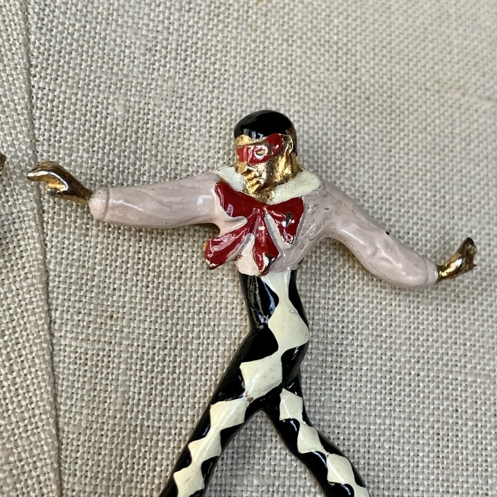 Silson Pair of Harlequin Columbine Masked Ballet Dancers Pins