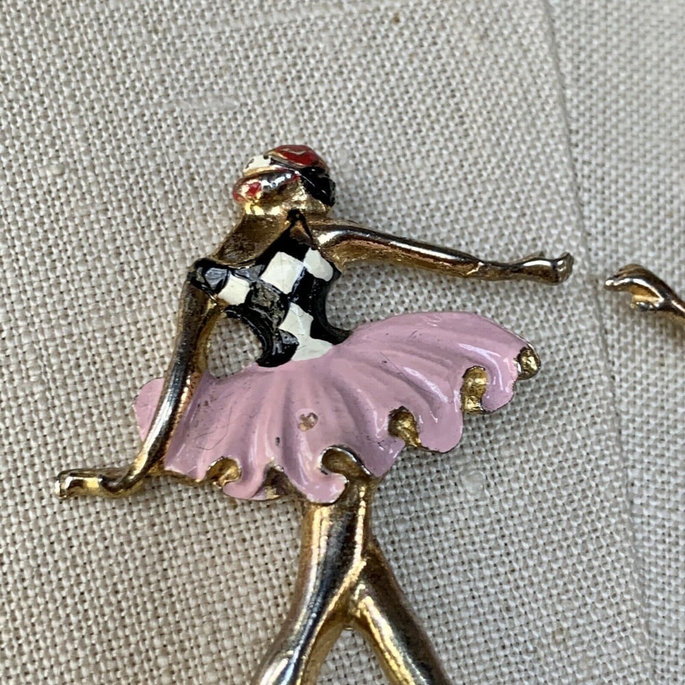 Silson Pair of Harlequin Columbine Masked Ballet Dancers Pins