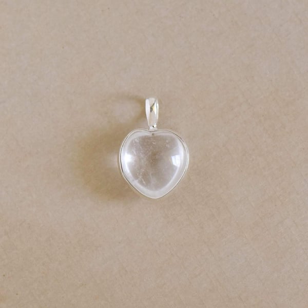 Image of Clear Quartz heart shape cabochon cut silver necklace