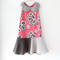 Image 2 of pink floral houndstooth vintage peter pan 7/8 collar sleeveless tank twirl courtneycourtney dress