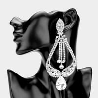 Image 4 of Oversized Dangling Chandelier Earrings, Teardrop Earrings, Rhinestone Prom/Pageant  Earrings