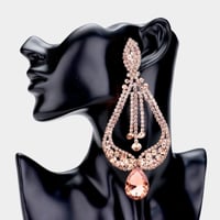Image 5 of Oversized Dangling Chandelier Earrings, Teardrop Earrings, Rhinestone Prom/Pageant  Earrings