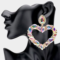 Image 3 of Heart Cluster Earrings, Rhinestone Heart Earrings, Large Bling Earrings