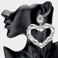 Image 4 of Heart Cluster Earrings, Rhinestone Heart Earrings, Large Bling Earrings
