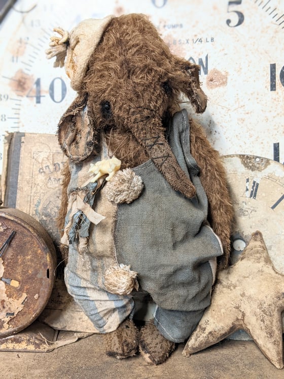 Image of 11.5" - Old Primitive Vintage Style Mohair Elephant in romper by Whendi's Bears