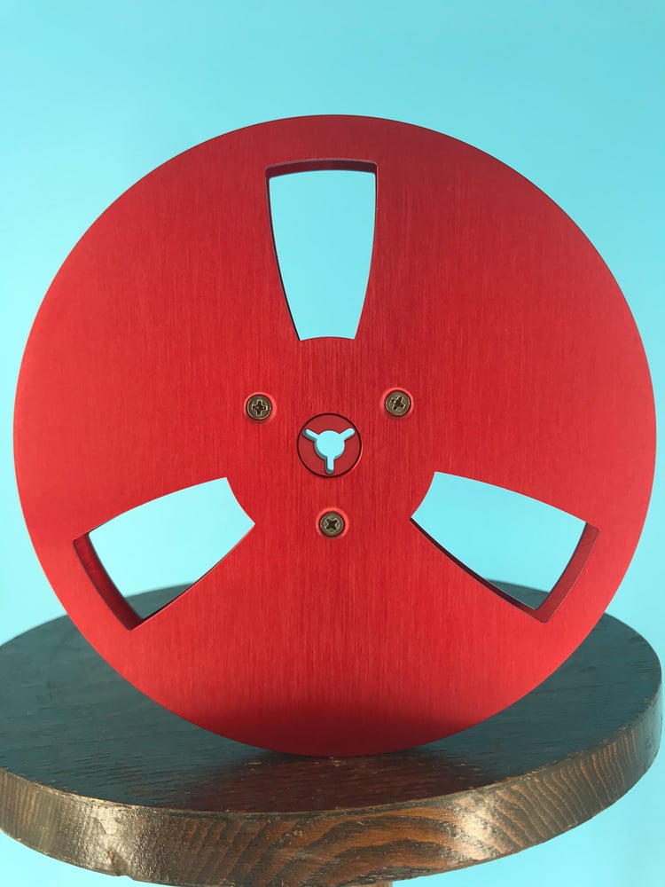Image of Burlington Recording 1/4" x 7" Heavy Duty RED Trident Metal Reel in Red Box -  3 Windage Holes