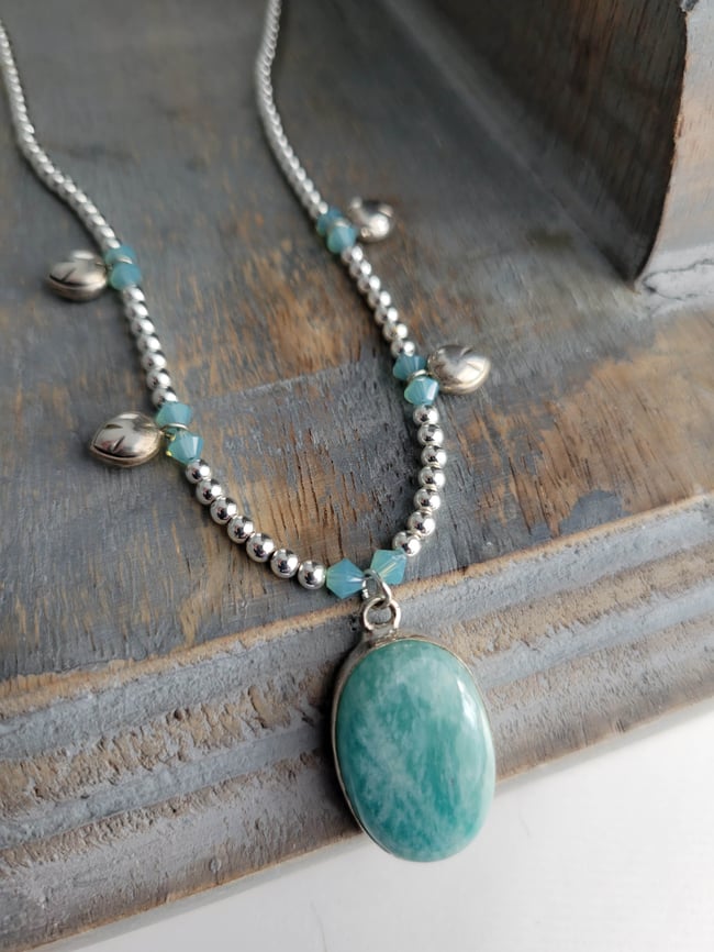 Lucky, Amazing Amazonite + Silver Hematite Necklace