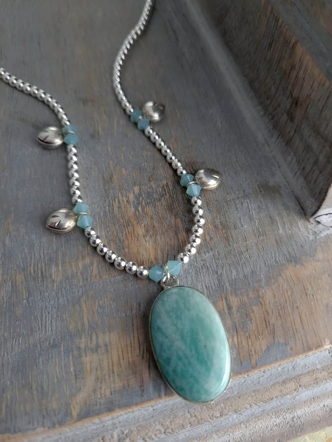 Lucky, Amazing Amazonite + Silver Hematite Necklace