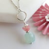 Easy Breezy Fresh Air Aqua Chalcedony, Pink Glass, + White Pearl Necklace