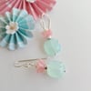 Easy Breezy Fresh Air Aqua Chalcedony, Pink Glass, + White Pearl Earrings