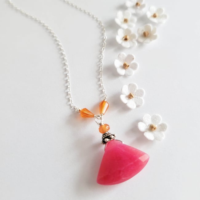 Brightly Colored Cherry Jade + Orange Carnelian Necklace
