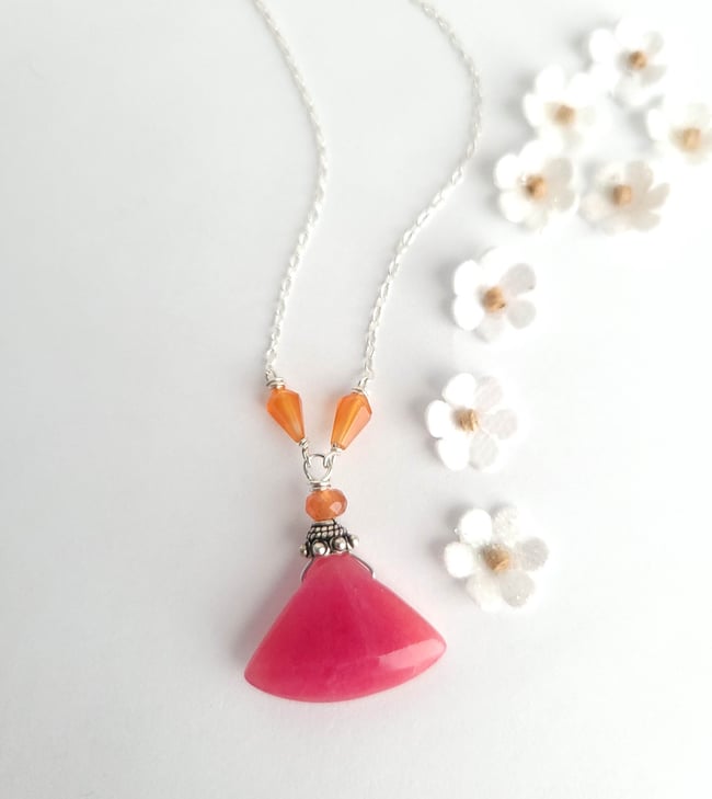 Brightly Colored Cherry Jade + Orange Carnelian Necklace