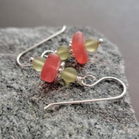 Image 2 of Watermelon + Soft Citrus Green Sea Glass Earrings
