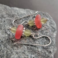 Image 1 of Watermelon + Soft Citrus Green Sea Glass Earrings