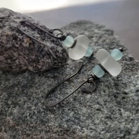 Image 2 of Clear Crystal + Soft Aqua Blue Sea Glass Earrings