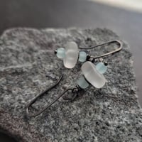 Image 4 of Clear Crystal + Soft Aqua Blue Sea Glass Earrings
