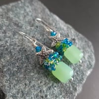 Image 1 of Colorful Starfish Earrings - Seafoam Chalcedony
