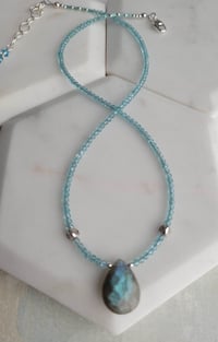 Image 4 of Calming and Confidence Boosting - Blue Flash Labradorite + Blue Apatite Layering Necklace