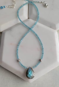 Image 3 of Calming and Confidence Boosting - Blue Flash Labradorite + Blue Apatite Layering Necklace