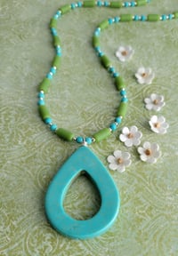 Image 1 of Bright + Colorful Turquoise Teardrop + Green Sea Glass Necklace