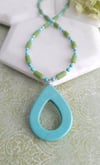 Bright + Colorful Turquoise Teardrop + Green Sea Glass Necklace