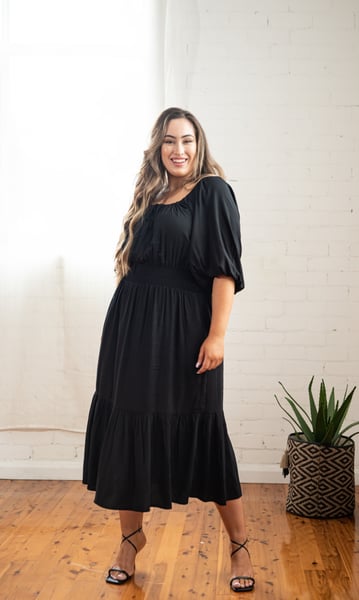Image of Diana Prairie Midi Dress. Black. Dani Marie the Label.