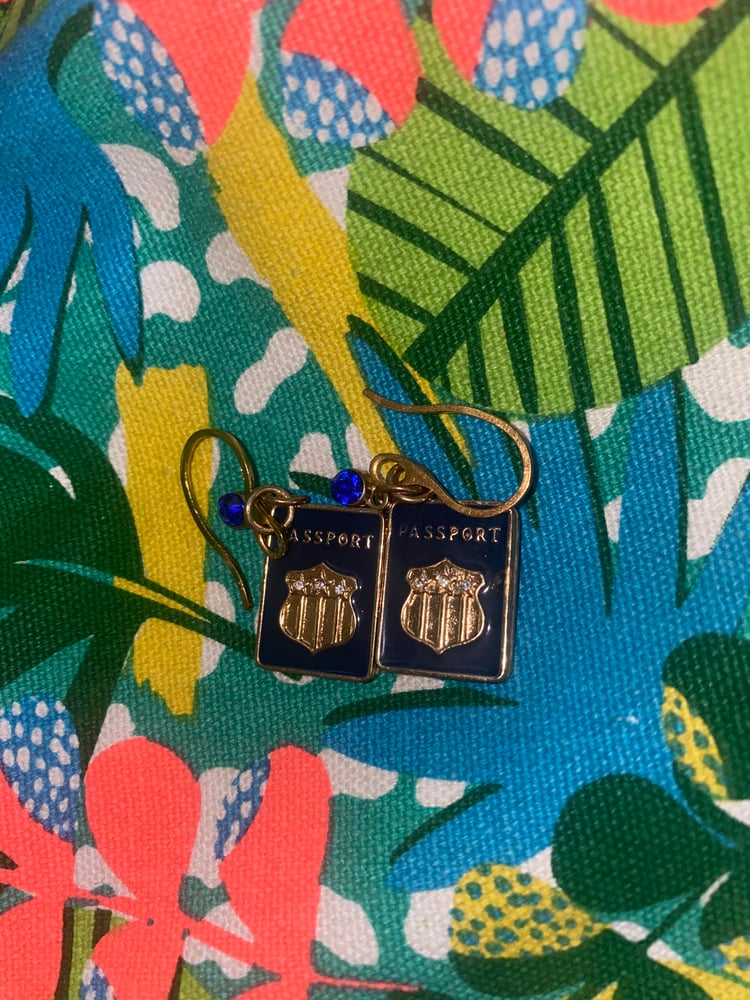 Image of Blue and gold Passport dangle earrings 