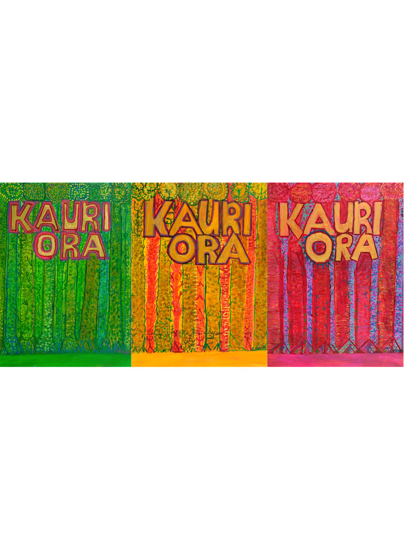 A set of 3 Kauri Ora editions by Emily Karaka - Green, Gold and Red