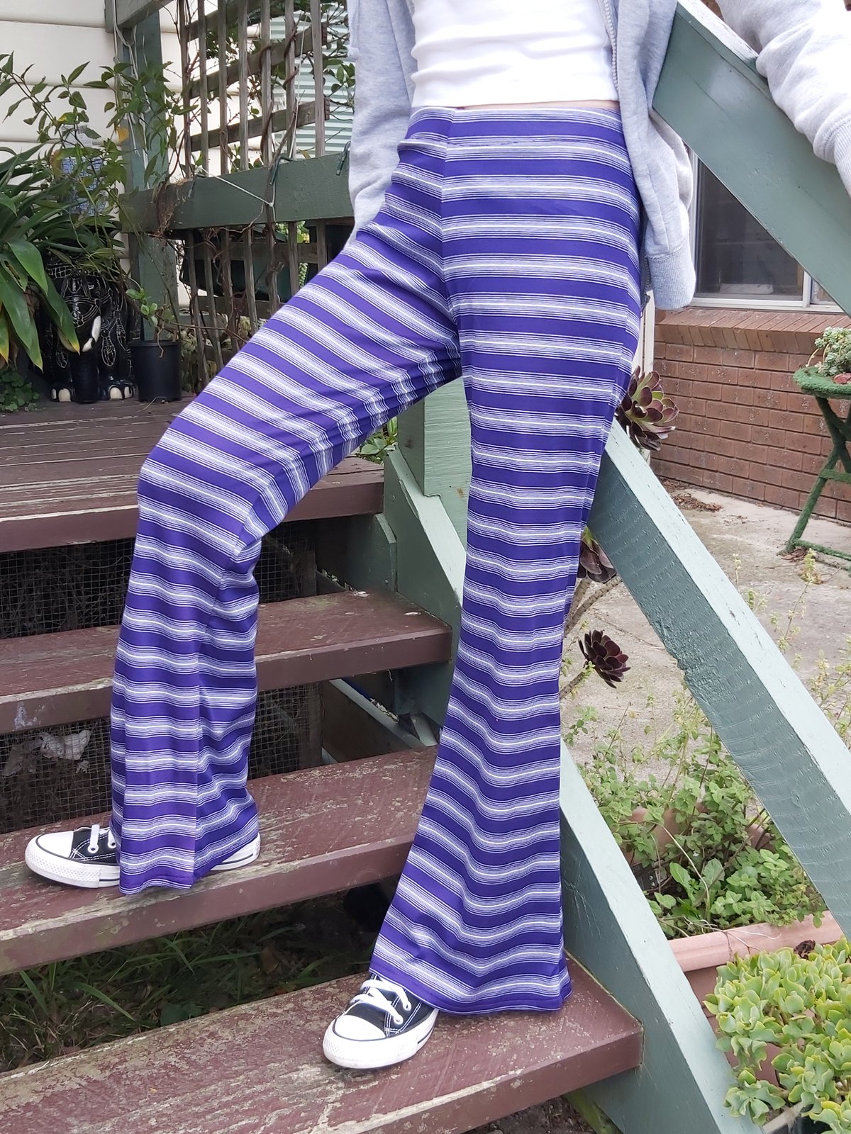 Image of Kat Pants - Purple/white stripe