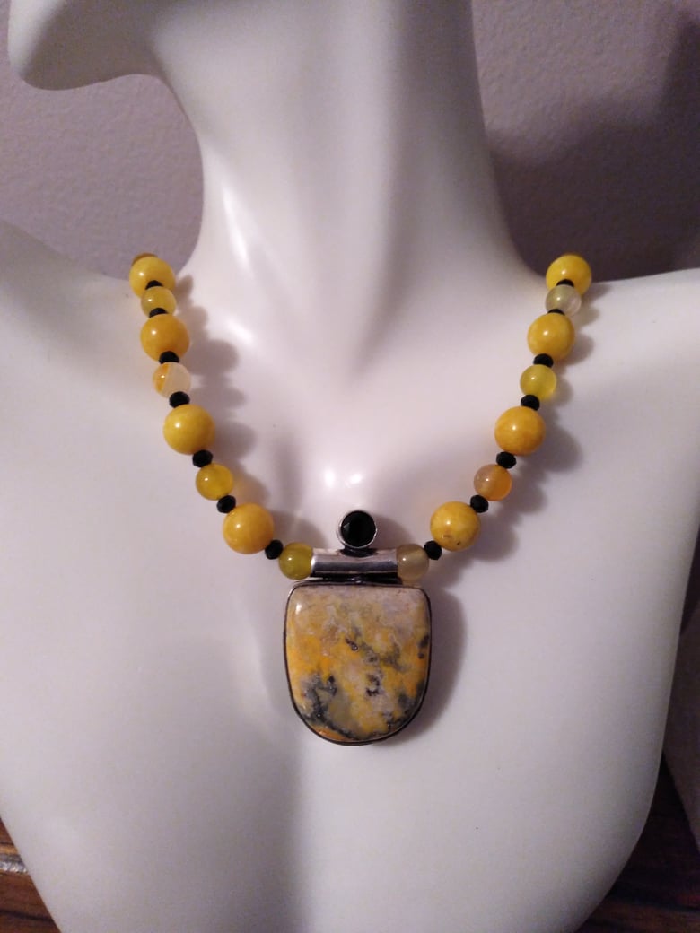 Image of BUMBLEBEE JASPER AND BLACK ONYX PENDANT NECKLACE